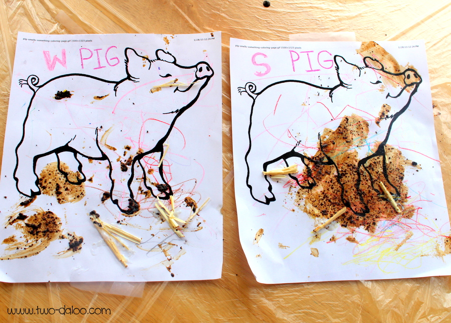 Muddy Pigs with Coffee Ground Paint @ Twodaloo