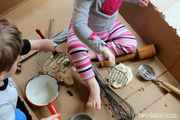 Pretend Cooking with Playdough and Natural Items at Twodaloo