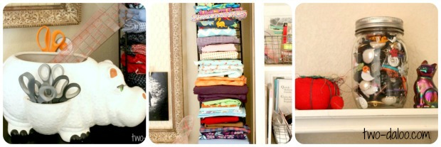 Craft/Sewing area using Ikea bookshelves at Twodaloo
