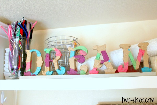 Craft/Sewing area using Ikea bookshelves at Twodaloo
