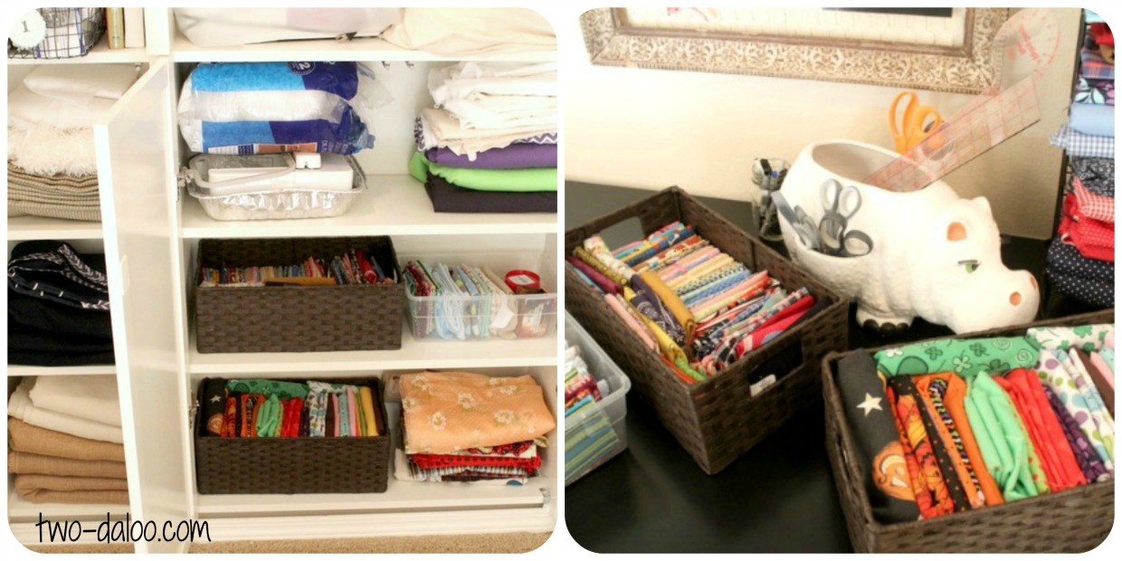 Craft/Sewing area using Ikea bookshelves at Twodaloo
