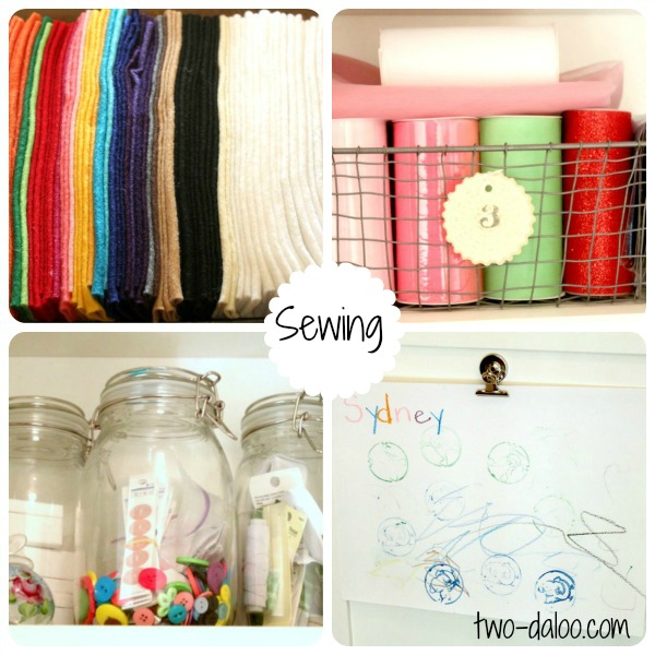 Craft/Sewing area using Ikea bookshelves at Twodaloo