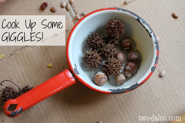Pretend Cooking with Playdough and Natural Items at Twodaloo