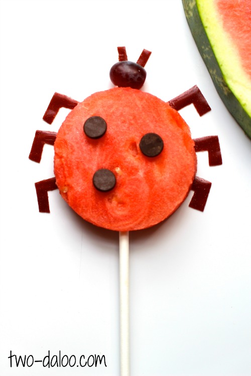 Watermelon Ladybug "Lollipops"- a fun and easy snack perfect for summer by Twodaloo!