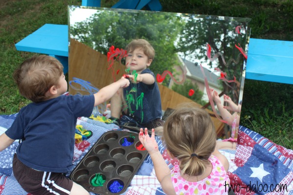 Easy Art Idea: Fingerpaint and Mirrors at Twodaloo