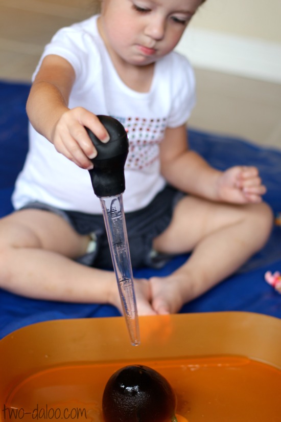 Dirt and worms coffee gelatin sensory play at Twodaloo