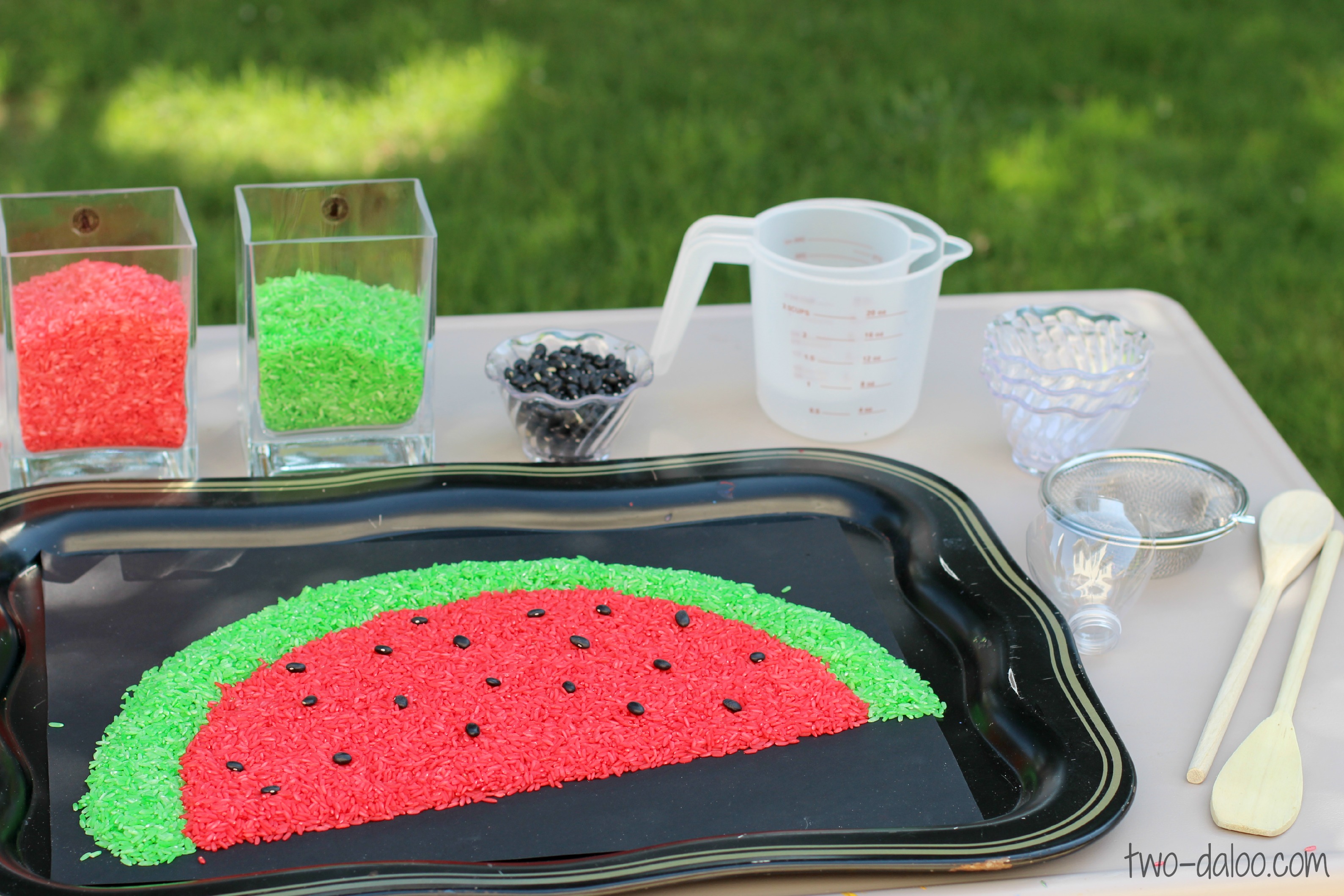 Watermelon sensory rice from Twodaloo