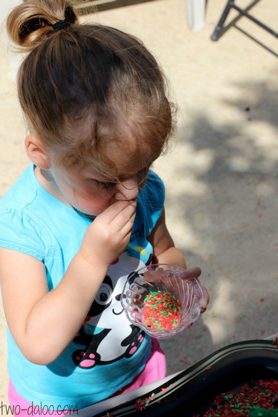 Watermelon sensory rice from Twodaloo