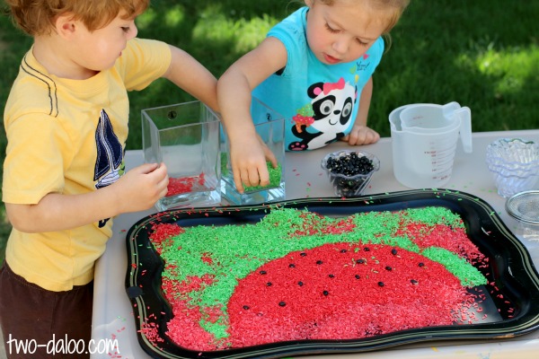Watermelon sensory rice from Twodaloo