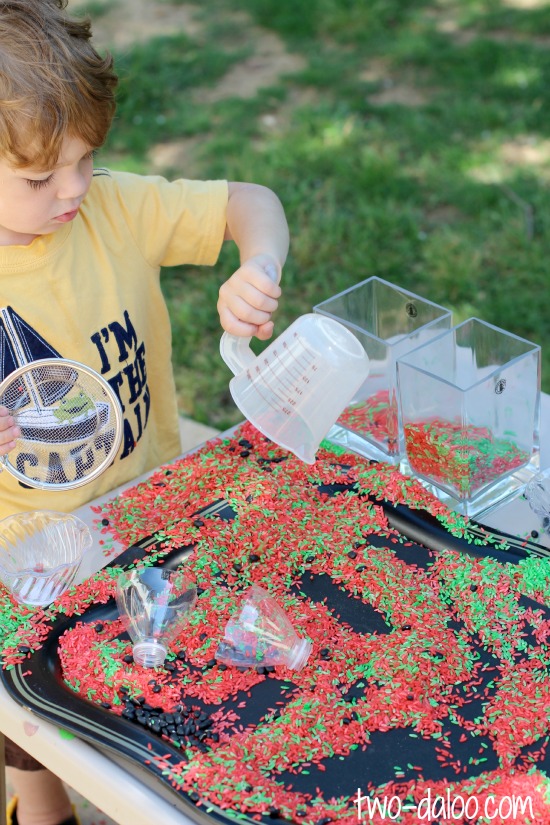 Watermelon sensory rice from Twodaloo