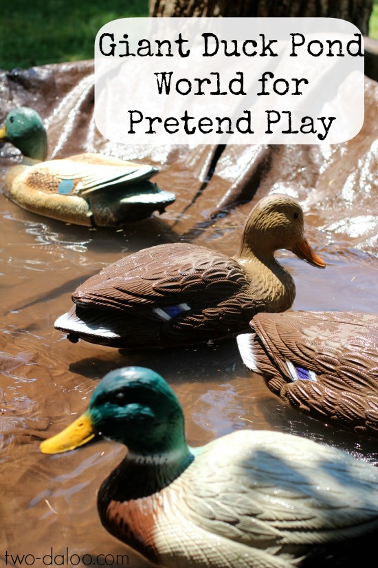 Giant Duck World for Pretend Play at Twodaloo- Bored with your sandbox? Turn it into a "duck pond" with a tarp and a few decoys! A fun way to cool off on a summer afternoon!