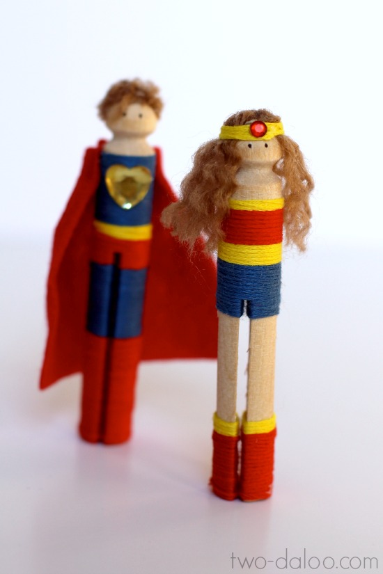 Clothespin superheroes at Twodaloo- perfect for pretend play (and hilarious)