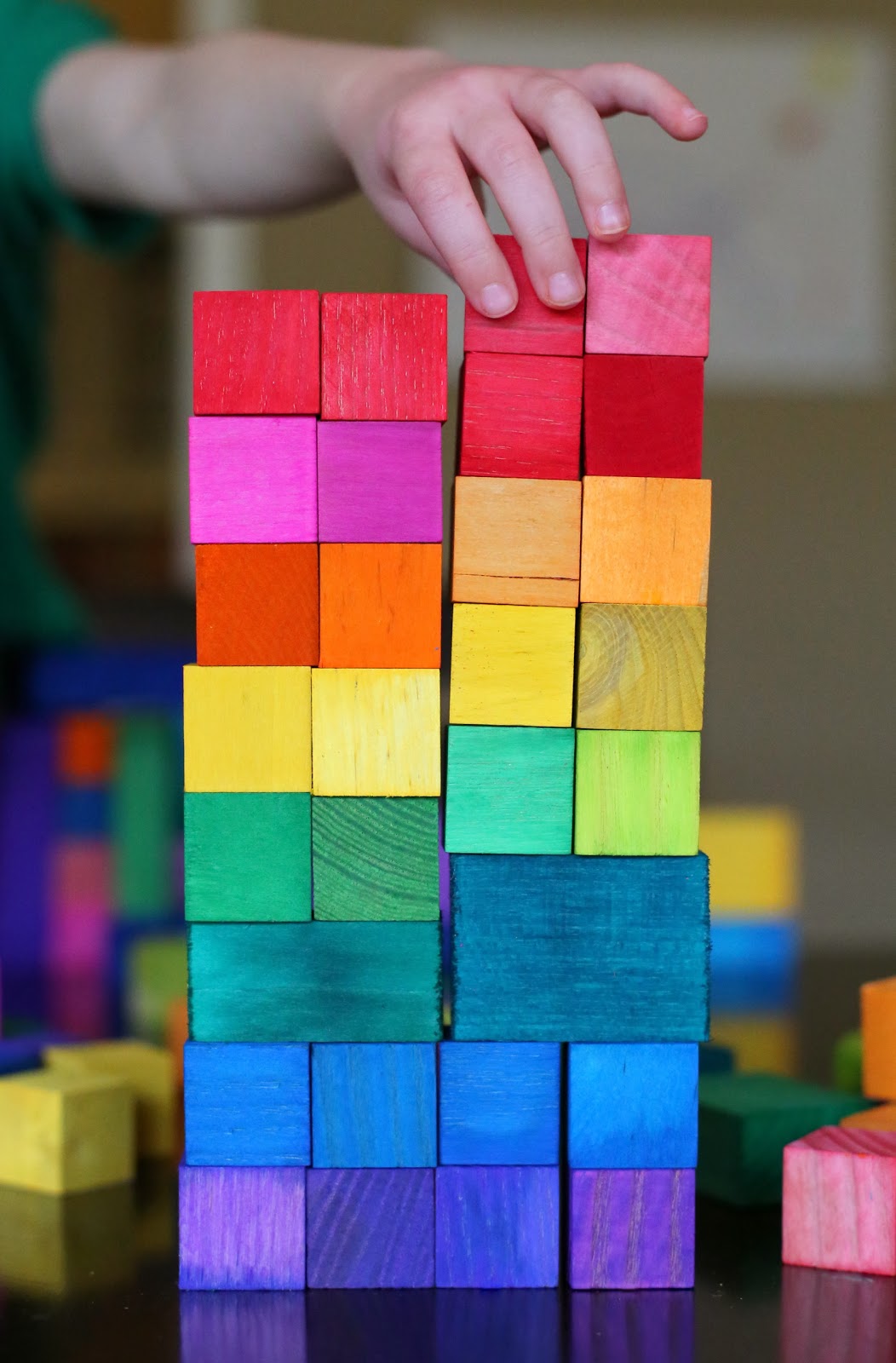 Dyed Rainbow Wooden Blocks at Fun at Home With Kids