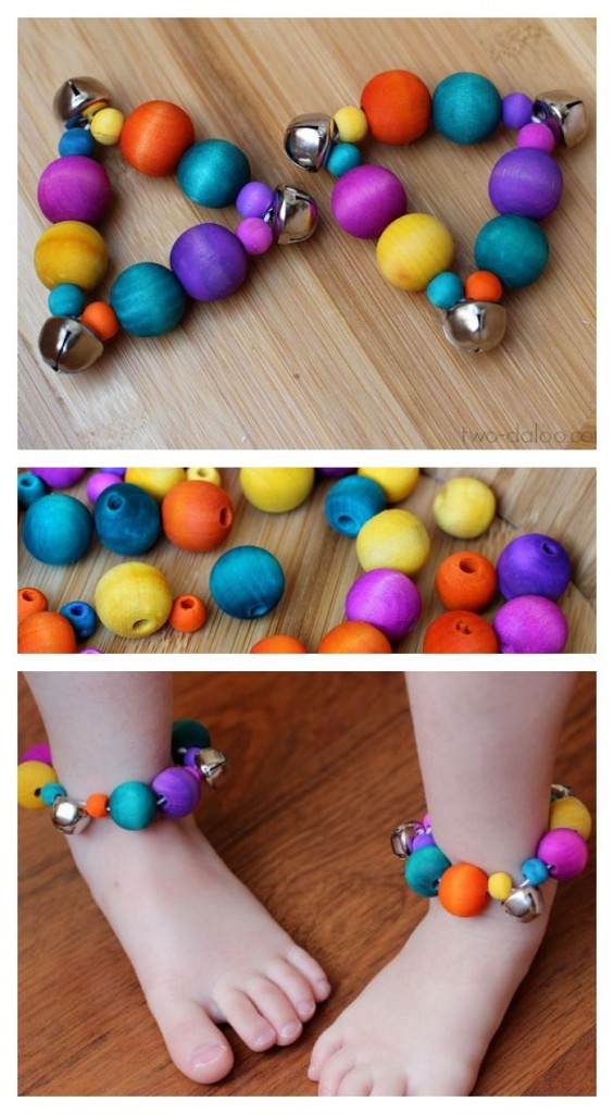 Jingle Bell Ankle Bracelets with Dyed Wooden Beads