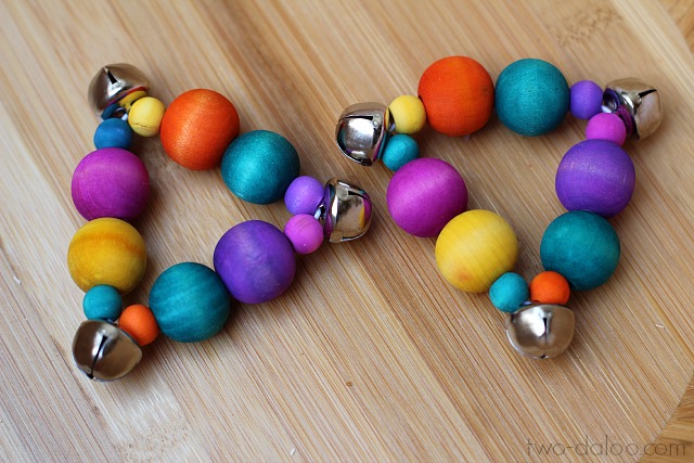 Jingle Bell Ankle Bracelets with Dyed Wooden Beads at Twodaloo