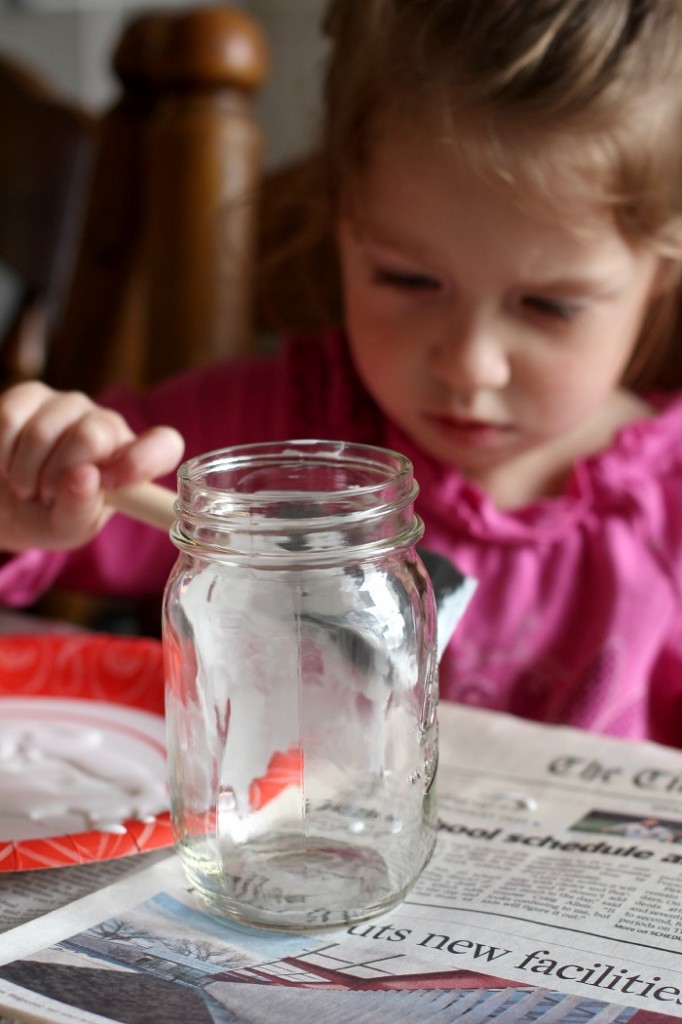 Covering mason jars with glue