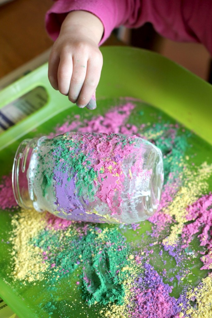 Sprinkle powdered tempera paint on your jar
