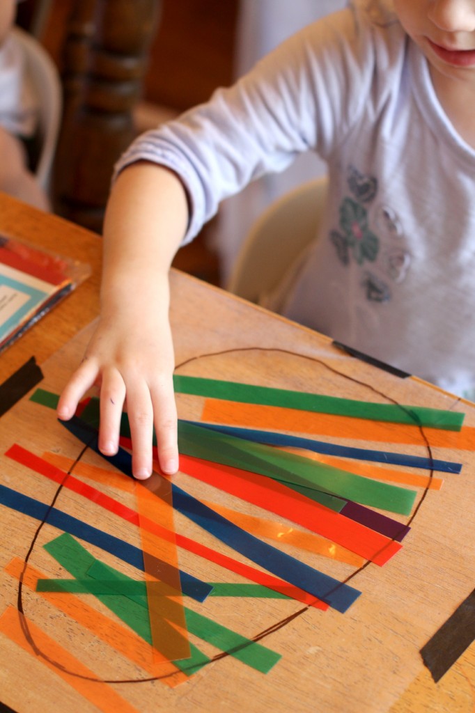 Pressing down the colored strips