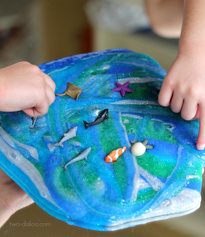 Ocean creatures in glitter slime Ocean creatures in glitter slime