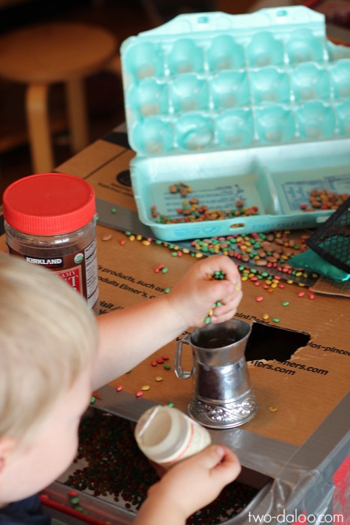 Sensory table with cardboard platform