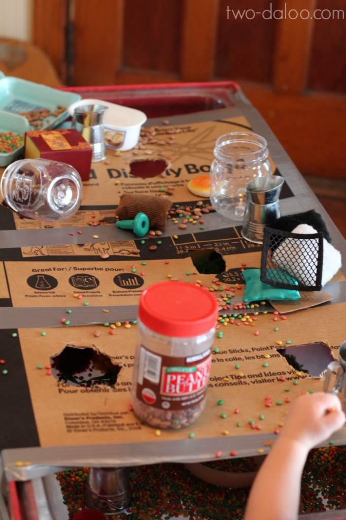 Sensory table with cardboard platform